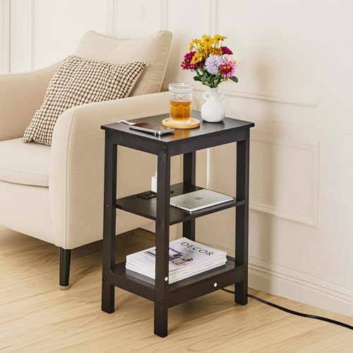 VECELO Side/End Storage with Shelf Versatile Nightstands Lamp Table Living Room Bedroom Furniture, Shelves, Classic Black - color: Classic Black, size: 2 Pack