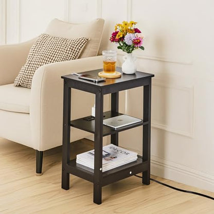 VECELO Side/End Storage with Shelf Versatile Nightstands Lamp Table Living Room Bedroom Furniture, Shelves, Classic Black - color: Classic Black, size: 2 Pack