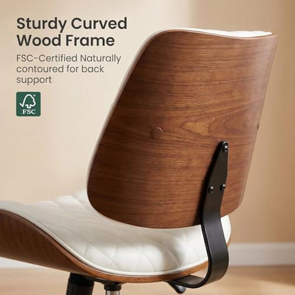 Furnimart Armless Small Desk Chair with Wheels, 360° Swivel Faux Leather Vanity Chair for Bedroom, Compact Home Office Task Chair for Small Spaces, Heavy-Duty Wood Frame(PU White) - color: Faux Leather-white