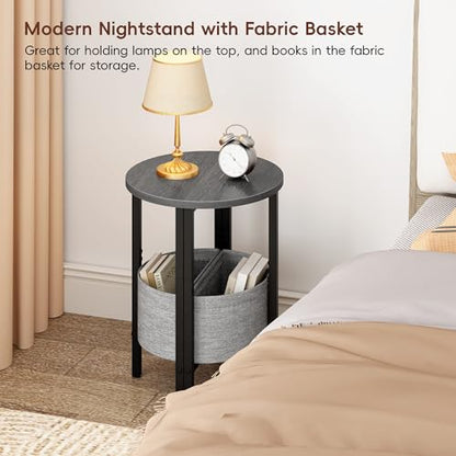 Vagusicc Small Round Side Table End Table, Tall Accent Table with Storage Basket, Set of 2 Half Round Table Half Moon Tables, Coffee Bedside Table Modern Nightstand for Living Room Bedroom Gray Walnut - color: Gray Walnut