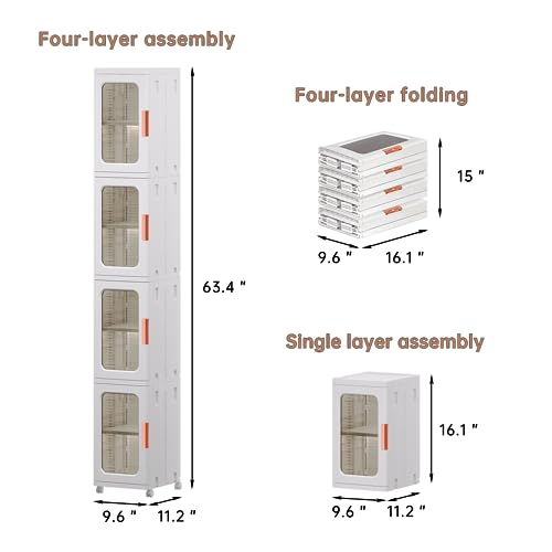 Narrow Storage Cabinet with Doors and Shelves Tall Skinny Bathroom Storage Kitchen Cabinet with Adjustable Shelf Cabinet Organizer Toilet Paper Storage Linen Closet 4 Layer (White)