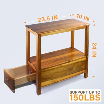 ENKEZI Narrow End Table with Drawer and Shelf – Slim Side Table for Small Spaces, Nightstand for Bedroom or Living Room, Small Bedside Table (Bottom Drawer) - style: Bottom Drawer