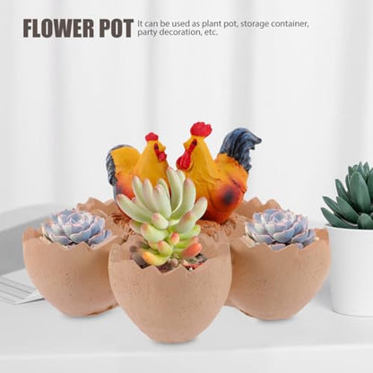 ibasenice Resin Flower Pot Eggshell Design Succulent Planter for Miniature Decorations Mini Potted Plants Home Office Table Decor Micro Landscape Bonsai Display 6.49 X 6.49 X 4.33 in