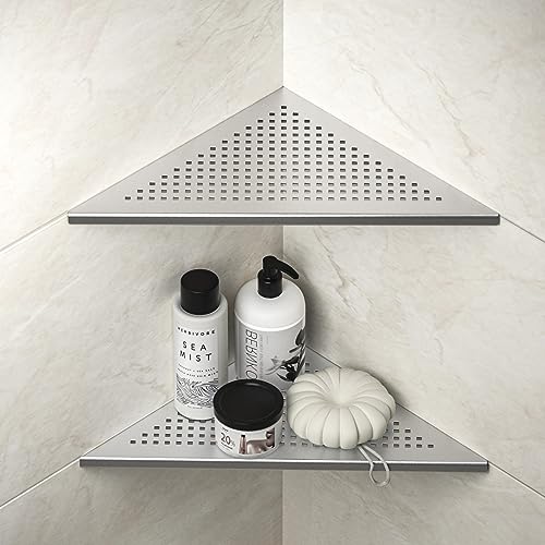Corner Shower Shelves 12'', Grout in Shelf, Brushed | 304 Stainless Steel Recessed Shelf for Bathroom, Shelf for Tiled Wall, 2 Pack Large Size - color: Brushed, size: 12"- 2 Pack