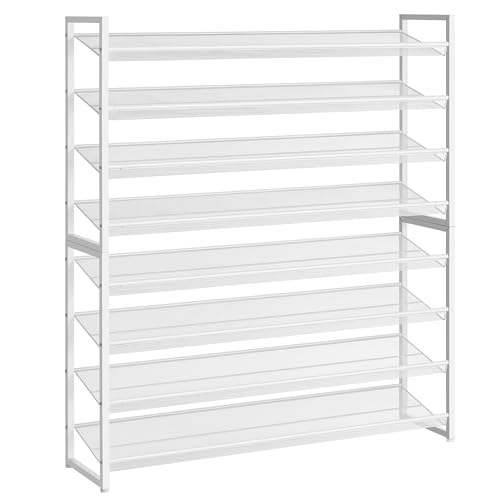 Nunsino Shoe Rack, Long Shoe Organizer,Max Holds 50 Pairs,8 Tier Metal Shoe Storage Shelf,4-Tier Stackable Shoes Organizer for Garage, Entryway,White - color: White, size: 8 Tier
