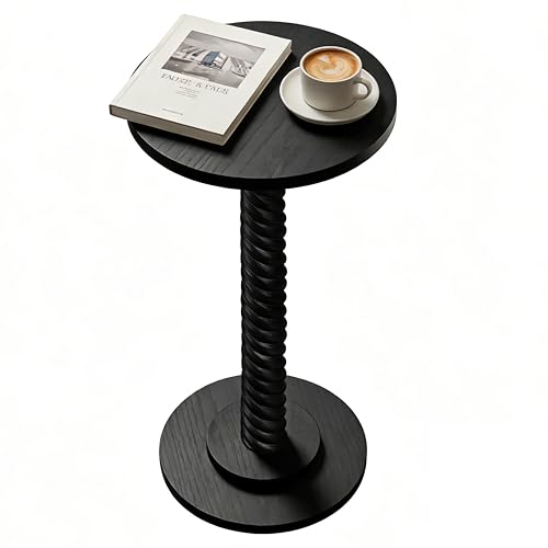 Small Drink Table, Round Pedestal Side Table, Martini Table for Small Spaces, Wooden End Table with Spiral Leg, Plant Stand Accent Table for Living Room, Bedroom, Bathroom, Easy Assembly, Black - color: Black