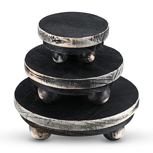 Amyhill 3 Pcs 5/4/3 Inch Wooden Risers for Display Wood Pedestal Stand Mini Tray Stand Round Wooden Pedestal Holder Rustic Riser for Decor Tiered Tray Decor Home Kitchen(Black) - color: Black, size: 5/4/3 Inch