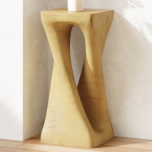 Merax Twist Shape MGO Accent Side Table, Unique Modern End Table with Wide Pedestal & Tabletop, Small Drink Tables for Living Room, Bedroom Night Stand Bedside Table, No Assembly Required, Natural - color: Natural, size: Twist Shaped