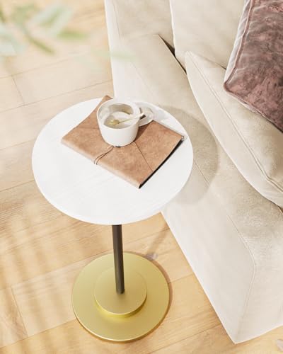 Masupu Drink Table, Round Side Table for Small Spaces, Pedestal Side Table, Small End Table with Metal Base, for Living Room, Bedroom, Bathroom, White - color: 02.white Black Gold