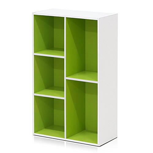 Furinno LUDER Book Shelf, 5-Cube Bookshelf, Reversible Bookcase, 9.4 x 19.5 x 31.5, Easy Assembly, for Living Room, Bedroom, Home Office, White/Green - color: White/Green, size: 5-Cube