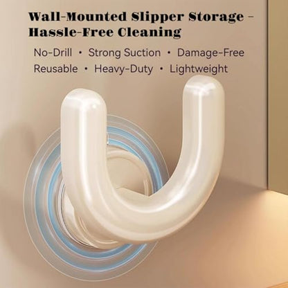 U-Shaped Wall Mounted Shoe Rack, Suction Cup No-Drill Installation Coat Hooks, Space Saving Slipper Holder for Bathroom(Cream) - color: Cream