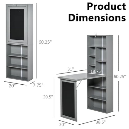 Fold Out Desk with Blackboard, Convertible Foldable Wall Desk with Side Shelf for Home Office Living Room Bedroom, Space-Saving