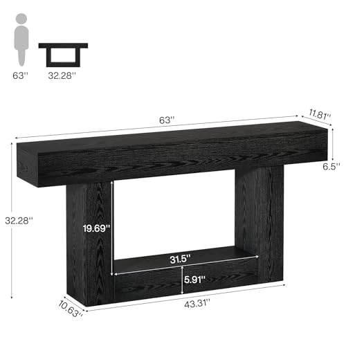 Tribesigns 63-Inch Long Console Table, 2-Tier Entryway Table Sofa Table with Storage, Farmhouse Wood Behind Couch Table for Living Room, Hallway, Black - color: Black