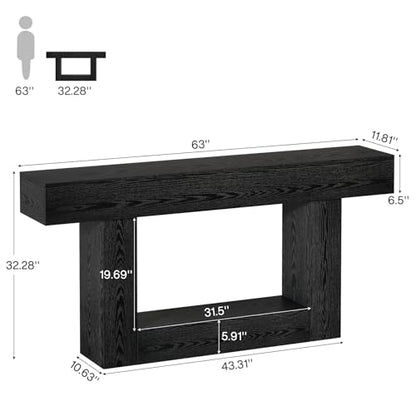 Tribesigns 63-Inch Long Console Table, 2-Tier Entryway Table Sofa Table with Storage, Farmhouse Wood Behind Couch Table for Living Room, Hallway, Black - color: Black
