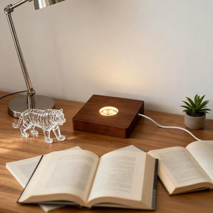Wooden LED Light Base Display Lighted Base for Crystals - Brown Square Wood Display Lighted Bases Pedestal Stand for Room Office Home Decor