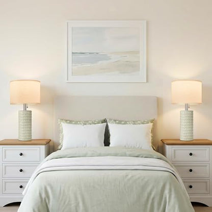 Reaketon Table Lamps for Living Room Set of 2, Ceramic Table Lamps for Bedroom, 20" Modern Lamps for Night Stands, Light Green - color: Light Green