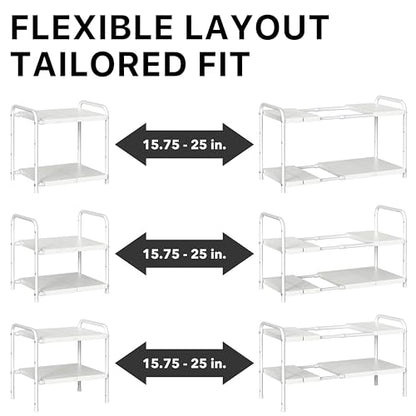 Simple Houseware Under Sink 2-Tier Heavy Duty Expandable Organizer, White | Adjustable Width 15.75–25 Inches with 4 Shelf Height Levels - color: White