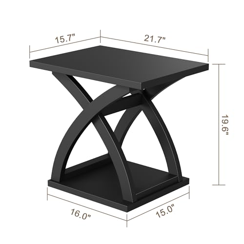 ChooChoo Side Table,Modern End Table with Storage Shelf, X-Design | Simple shape, Living Room, Black - color: Black, size: 15.7"D x 21.7"W x 19.6"H