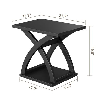 ChooChoo Side Table,Modern End Table with Storage Shelf, X-Design | Simple shape, Living Room, Black - color: Black, size: 15.7"D x 21.7"W x 19.6"H