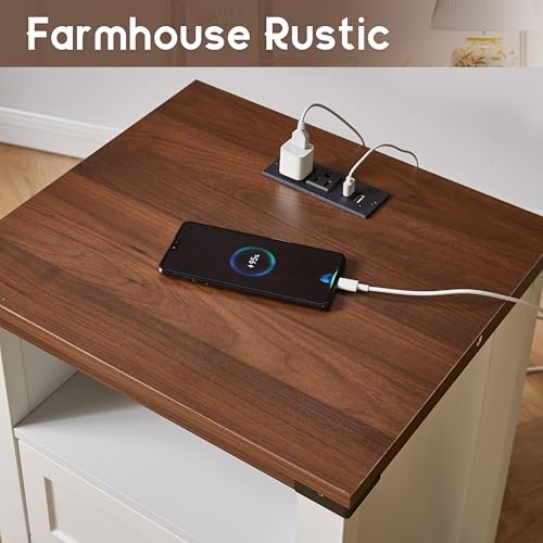 Night Stand Farmhouse Nightstand with Charging Station Bedside Table with Drawers, Wood Couch Side Table End Table for Bedroom, 1 Pack (White 17.5") - color: White 17.5"