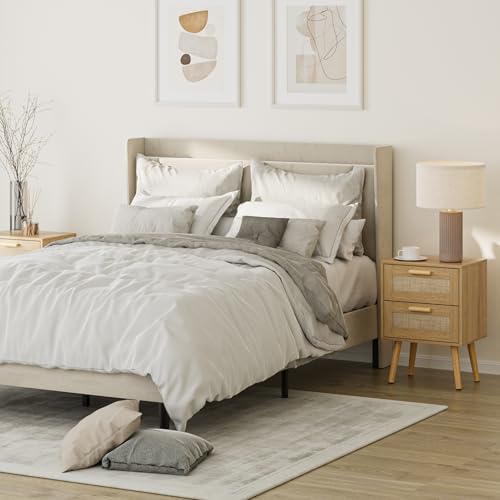 Masupu Rattan Night Stand,Modern nightstand Boho Bedside Table with 2 Drawer,Small End Side Table for Bedroom,Living Room,Office,Natural - color: Natural