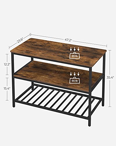 VASAGLE Kitchen Island with 3 Shelves, 47.2 Inches Width Kitchen Shelf with Large Worktop, Stable Steel Structure, Industrial, Easy to Assemble, Rustic Brown and Black UKKI01BX - color: Rustic Brown + Black, size: 47.2"W x 35.4"H, style: without Power Out