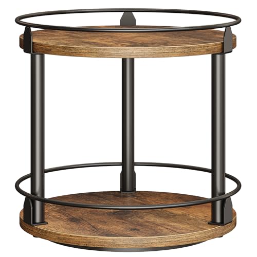 Lazy Susan Organizer, Rotating Spice Rack, 2 Tier Spice Turntable Organizer, Industrial Turntable Spice Holder, for Kitchen Countertop and Cabinet, Compact and Versatile, Rustic Brown SR22BR - color: Rustic Brown + Black, size: 10.2"L x 10.2"W x 11"H