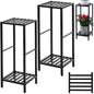 Party Zealot 2 Packs of 2-Tier Tall Metal Square Plant Stand 31” Heavy-Duty Modern Flower Pot Rack for Indoor Living Room, Corner Side Table for Outdoor Patio, Garden Planter Holder, Black - style: Square tube - 2 pack