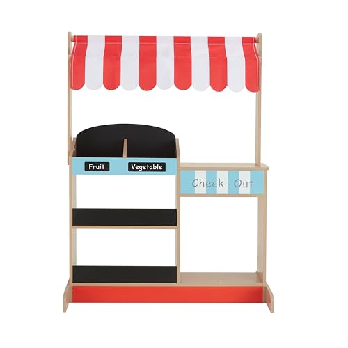 Teamson Kids My Little Helper Market Stand Playset, Multicolor | Multicolor, With Awning, Produce Stand - style: Red Market Stand