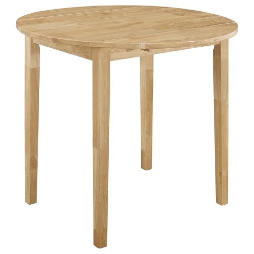 Coaster Home Furnishings 3-Piece Round Wood Dining Room Set Drop Leaf Extension Table Ladder Back Side Chairs Upholstered Seat Cushions Beige and Natural 130006