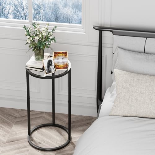 Easy Paws Round Side Table,Glass C Shaped Table,Couch End Table, Tempered Glass Snack Table with Metal Frame, Sofa Couch Bedside Table,TV Tray Table for Small Space(Black,2pcs) - color: Black