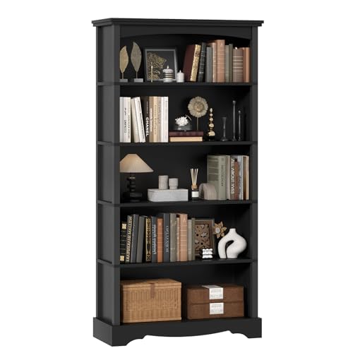 TVU 5-Tier Wooden Bookshelf, 31.5" W x 65" H ×9.9" D Bookshelf with Storage, Floor Standing Modern Style Display Bookcase for Living Room, Office, Study Room, Entryway, Black - color: Black, size: 5 Tier