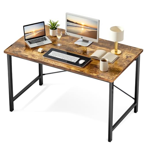 Sweetcrispy 44-Inch Small Computer Desk for Bedroom, Brown | Gaming Writing Work and Study Desk for Home Office, Sturdy Metal Frame and Compact Modern Design with X-Shaped - color: Rustic Brown, size: 44-Inch