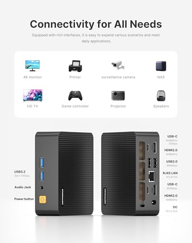 C5 Mini PC 11 Pro, Ryzen 5 3500U, 8GB DDR4 256GB NVMe SSD, Triple 4K Display Mini Computer, Dual HDMI & Full Function USB-C, Small Desktop PC with WiFi, Bluetooth, Gigabit Ethernet for Home Office - color: Pure Black