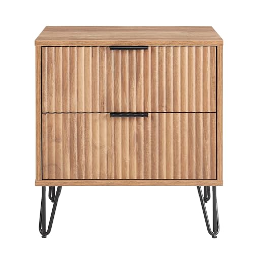 Sturdy Metal Legs Small Nightstand, Modern Nightstand with Textured Drawers, Storage Cabinet for Indoor use, Brown - color: Brown