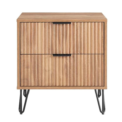 20" Sturdy Metal Legs Small Nightstand, Modern Nightstand with Textured Drawers, Storage Cabinet for Indoor Home use, Brown - color: Brown