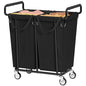 Gewudraw 2 Bag Laundry Hamper with Wheels Medium Size, 250L, Black | Rolling Laundry Basket, Steel Frame, Removable Liner, Heavy Duty Rolling Laundry Cart with Handle for Laundry Room, Bathroom - color: Black, size: 2-Section-250L