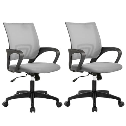 BestOffice | Ergonomic Office Chair | Mid-Back Swivel Desk Chair | Breathable Backrest & Lumbar Support | Adjustable Height | Sponge Seat | Rolling Wheels | Grey | for Adults & Women | Pack of 2 - color: Grey, style: pack of 2