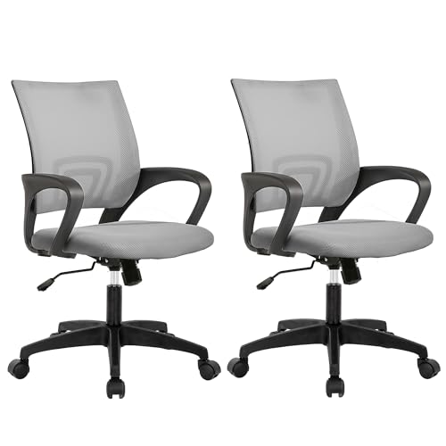 BestOffice | Ergonomic Office Chair | Mid-Back Swivel Desk Chair | Breathable Backrest & Lumbar Support | Adjustable Height | Sponge Seat | Rolling Wheels | Grey | for Adults & Women | Pack of 2 - color: Grey, style: pack of 2
