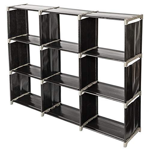 9 Cube Stackable Portable Modular Bookshelf,Non-Woven Fabric Storage Bookcase,Modular Closet Cabinet Bookcase,DIY Cube Storage Organizer Rack,with Feet,for Living Room Bedroom Office Entryway (Black)