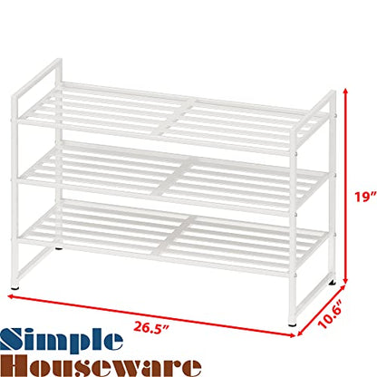 Simple Houseware 3-Tier Stackable Metal Panel Shoes Rack, White - color: White, style: Metal Panel