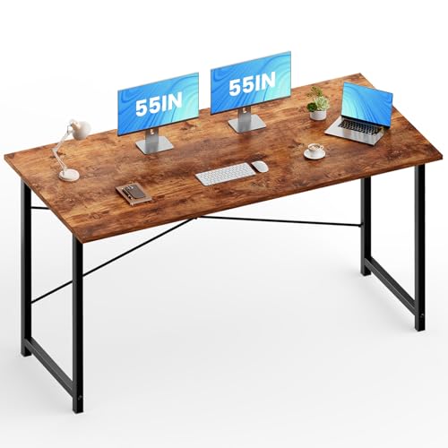 OLIXIS 55-Inch Large Computer Desk for Home Office, Brown | Gaming Writing Work and Study Desk for Bedroom, Sturdy Metal Frame, Compact Modern Design - color: Rustic Brown, size: 55-In
