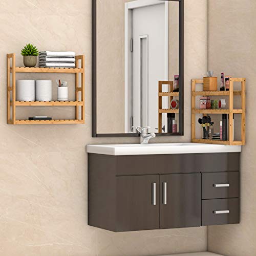 Domax Bathroom Wall Shelf - Over Toilet 3 Tier Storage Rack Adjustable Layer Multifunctional Utility Wall Mounted Towel Shelves Living Room Kitchen (Bamboo-Pack of 2) - color: Bamboo-pack of 2