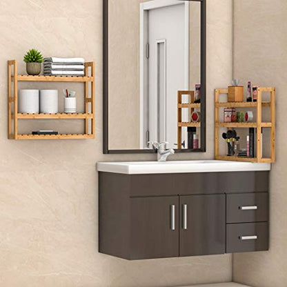 Domax Bathroom Wall Shelf - Over Toilet 3 Tier Storage Rack Adjustable Layer Multifunctional Utility Wall Mounted Towel Shelves Living Room Kitchen (Bamboo-Pack of 2) - color: Bamboo-pack of 2