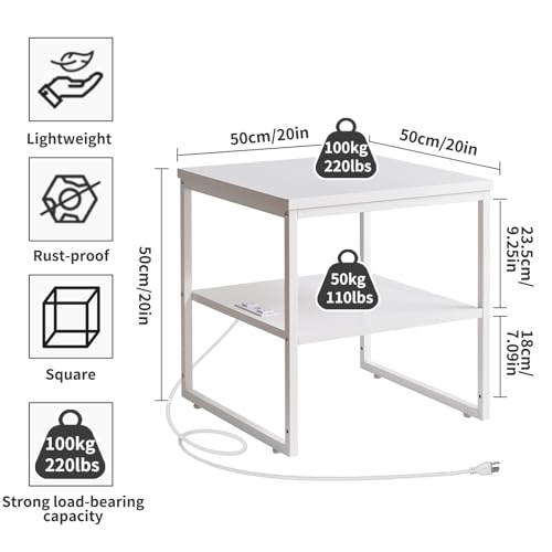 Aibiju Living Room Large Side Table, End Table with Charging Station, Refrigerator Stand Printer Table with Adjustable Shelves, Office Square Coffee Table with USB Ports White YD-TM153WD - color: White, style: With Charging Station