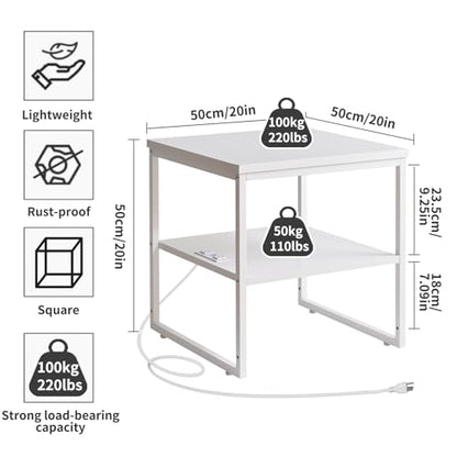 Aibiju Living Room Large Side Table, End Table with Charging Station, Refrigerator Stand Printer Table with Adjustable Shelves, Office Square Coffee Table with USB Ports White YD-TM153WD - color: White, style: With Charging Station