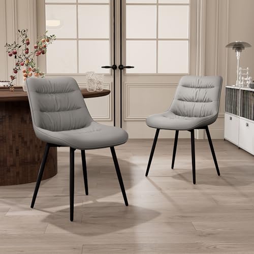 Kidol & Shellder Dining Chairs Set of 2, Faux Leather Upholstered Kitchen Chairs with Metel Legs, Mid Century Modern Side Chair for Dining Room, Living Room, Lounge, Restaurant, Gray - color: Light Grey