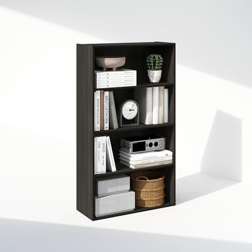 Furinno Simple Book Shelf, 4-Tier Bookshelf, Bookcase with Open Shelf, 9.4 x 23.6 x 41.7, for Living Room, Bedroom, Home Office, Espresso - color: Espresso, size: 4-Tier, Standard