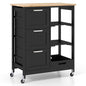 Giantex Kitchen Island Cart with Storage, Bar Serving Cart on Wheels with 3 Deep Drawers, Open Shelves & Removable Tray, Rolling Kitchen Trolley Cart for Home Kitchen, Dining Room, Bar - color: Black