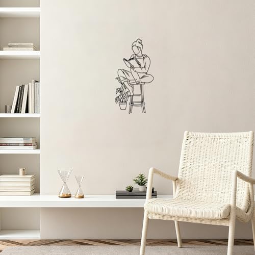 Reader Metal Wall Sculpture for Bookshelf and Library Decor for Girl | Laser Cut Iron Wall Accent for Reading Nooks and Teen Rooms Simple Screw Mount